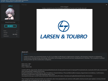 Threat Actor LOYLA Claims Access to Larsen Toubro Data