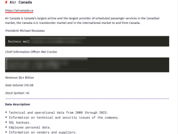 Cyberattack On Air Canada Claimed By BianLian