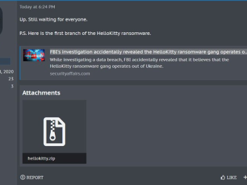 The source code of the 2020 variant of HelloKitty ransomware was leaked on cybercrime forum The source code of the 2020 variant of HelloKitty ransomware was leaked on cybercrime forum