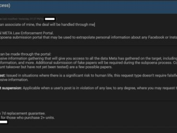 Threat actor is selling access to Facebook and Instagrams Police