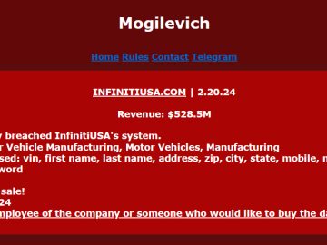 Infiniti USA Cyberattack Reveals New Mogilevich Ransomware