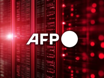 Media giant AFP hit by cyberattack impacting news delivery services AFP logo on a cyber red background