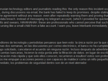 Threat actor says Interbank refused to pay the ransom after a two-week negotiation