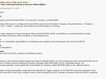 Cisco ECE Vulnerability Could Trigger DoS, CERT-In Alerts Vulnerability