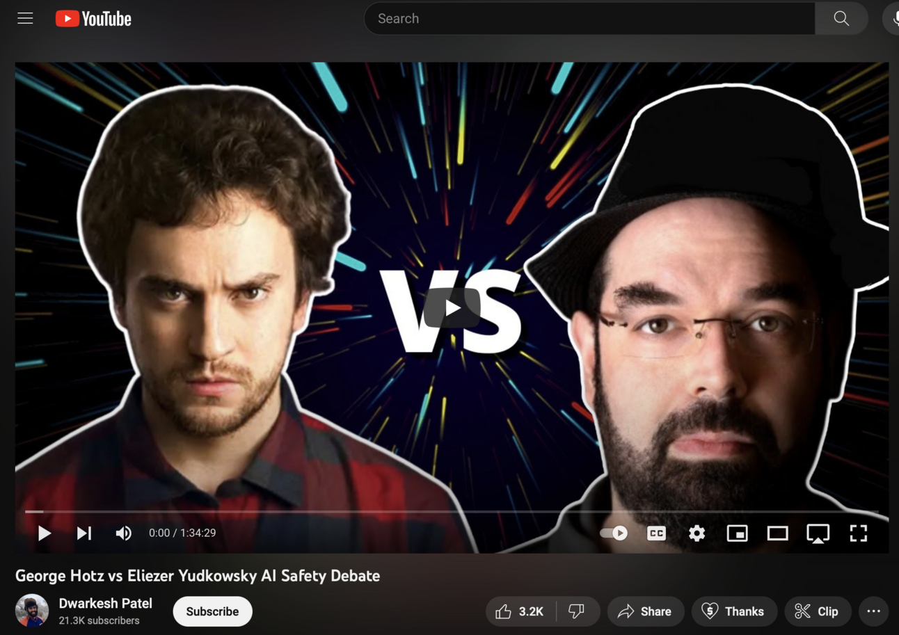 Thoughts on the Eliezer vs. Hotz AI Safety Debate Thoughts on the Eliezer vs. Hotz AI Safety Debate