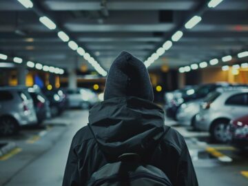 Hacker in a parking garage