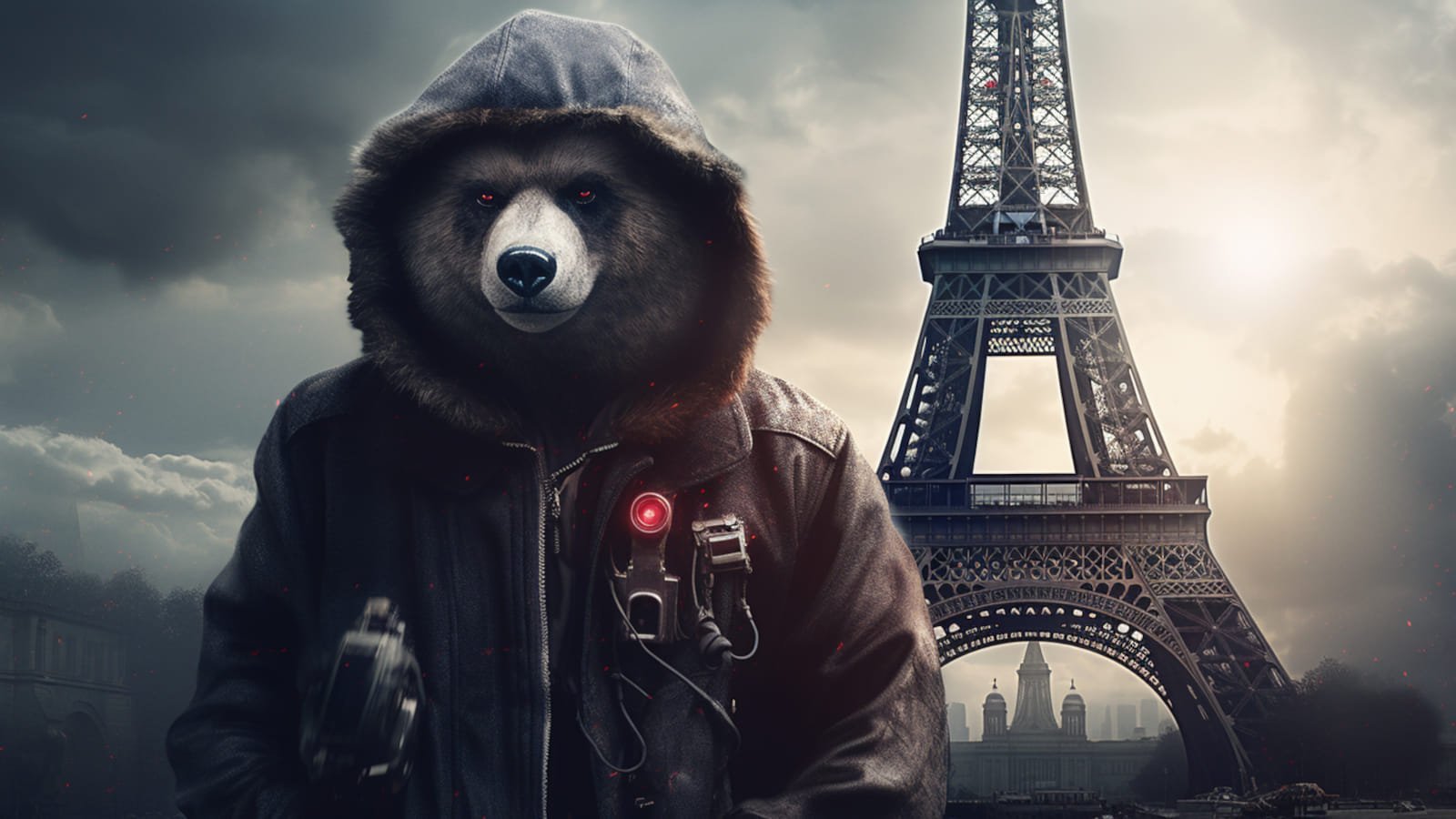 Russian bear in front of Eiffel tower