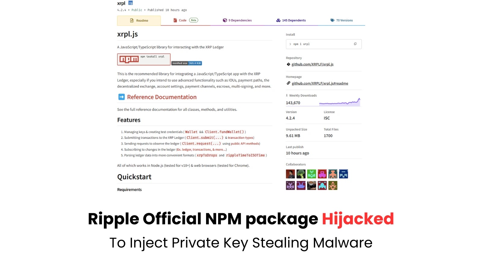 Ripple XPRL Official NPM Package Hijacked To Inject Private Key Stealing Malware Ripple XPRL Official NPM Package Hijacked To Inject Private Key Stealing Malware