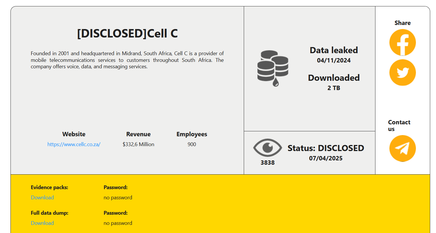 South African telecom provider Cell C disclosed a data breach South African telecom provider Cell C disclosed a data breach