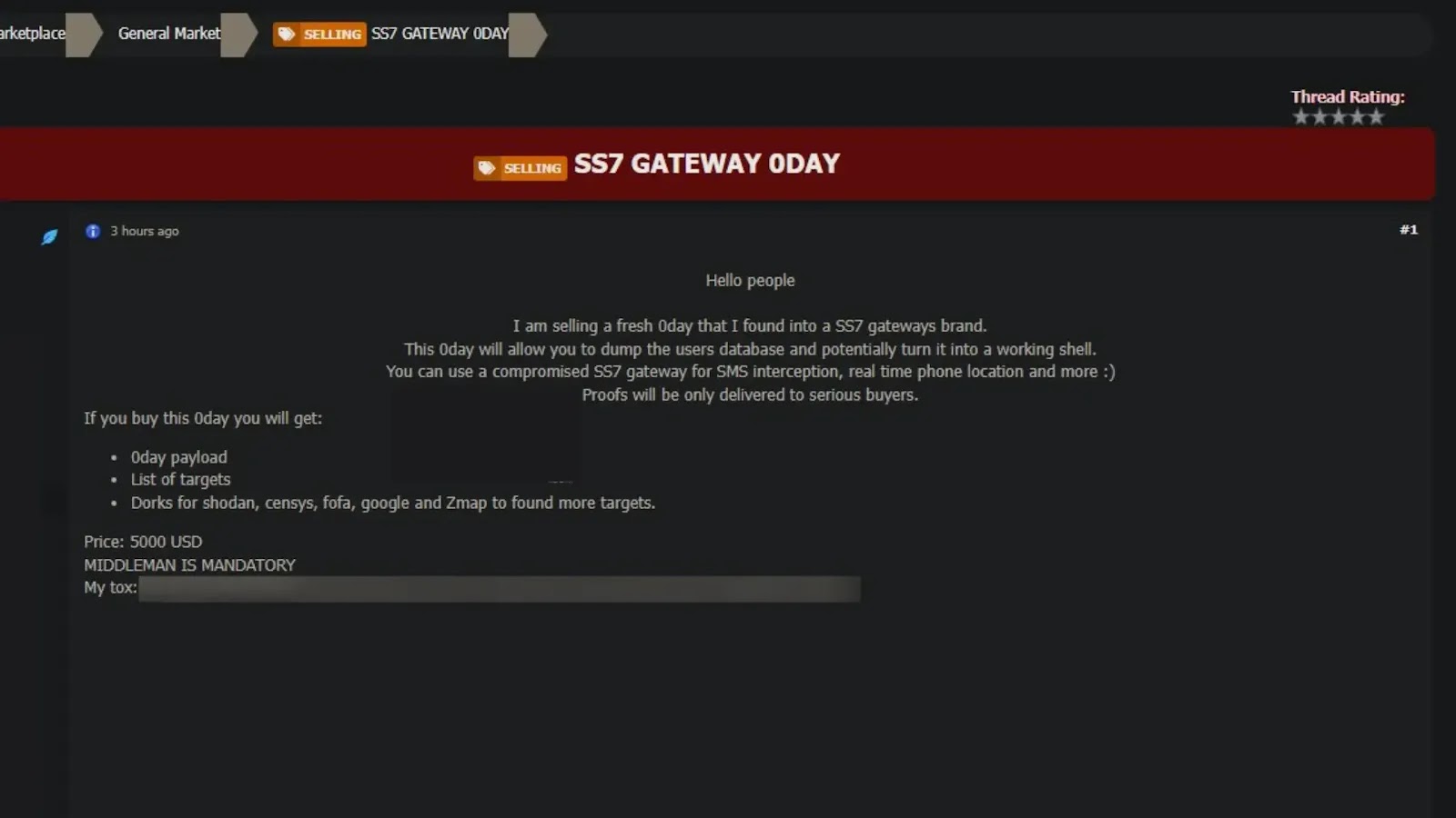 Hackers Selling SS7 0-Day Exploit on Dark Web for $5,000 Hackers Selling SS7 0-Day Exploit on Dark Web for $5,000