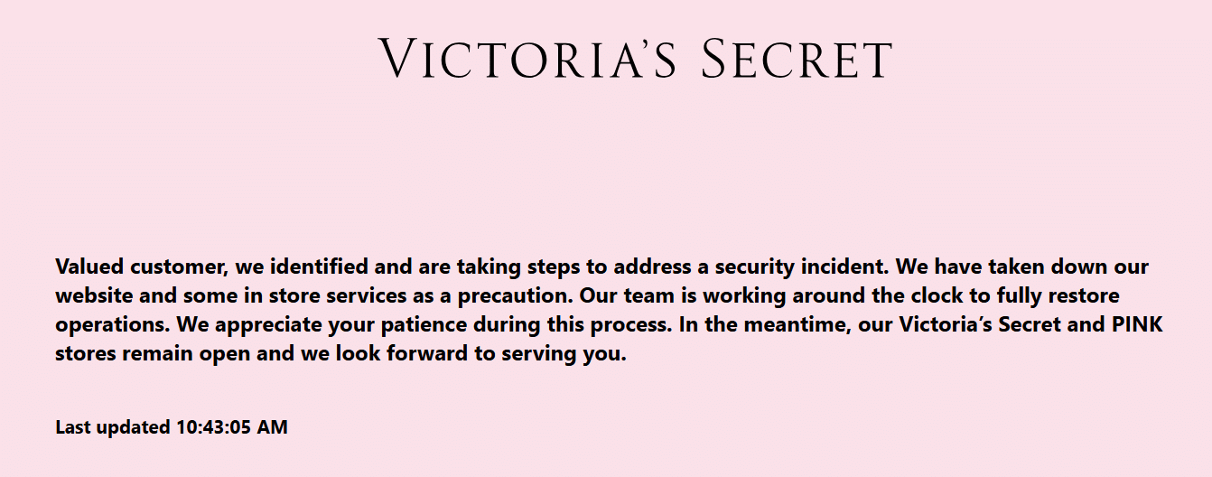 Victoria’s Secret Website Down After Security Incident Victoria's Secret website down