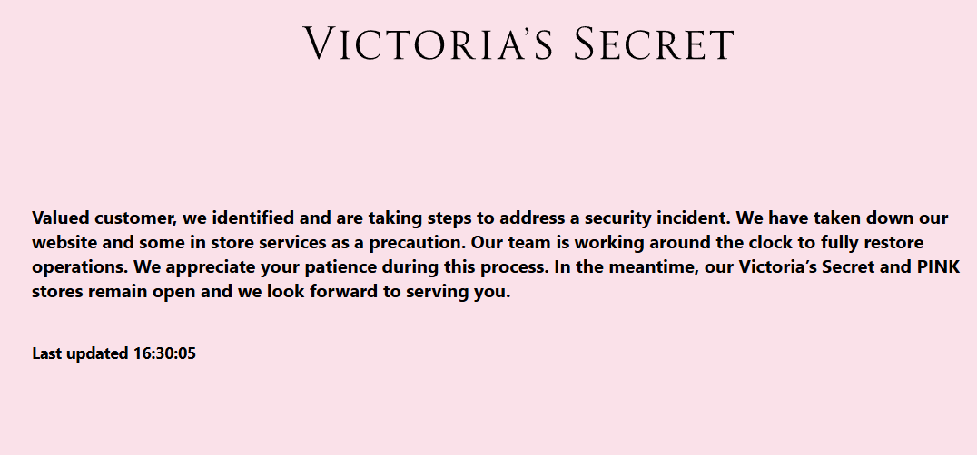 Victoria’s Secret's website offline following a cyberattack