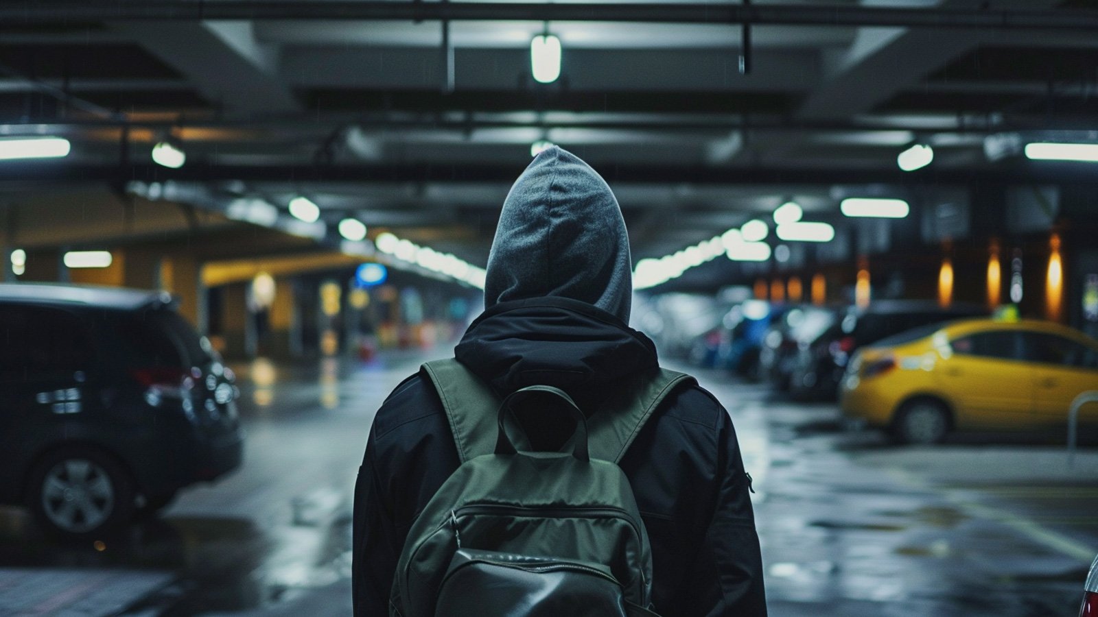 Hacker in a parking lot