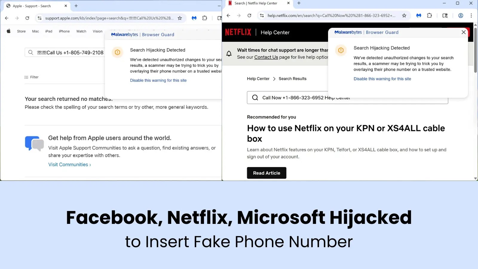 Facebook, Netflix, Microsoft Hijacked to Insert Fake Phone Number Facebook, Netflix, Microsoft Hijacked to Insert Fake Phone Number
