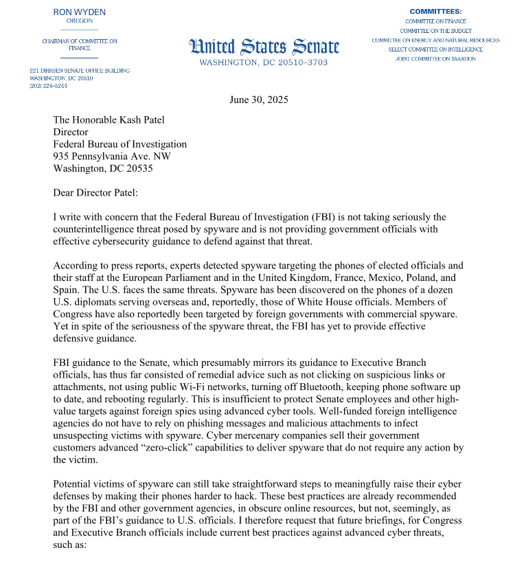 Senator Chides FBI for Weak Advice on Mobile Security – Krebs on Security