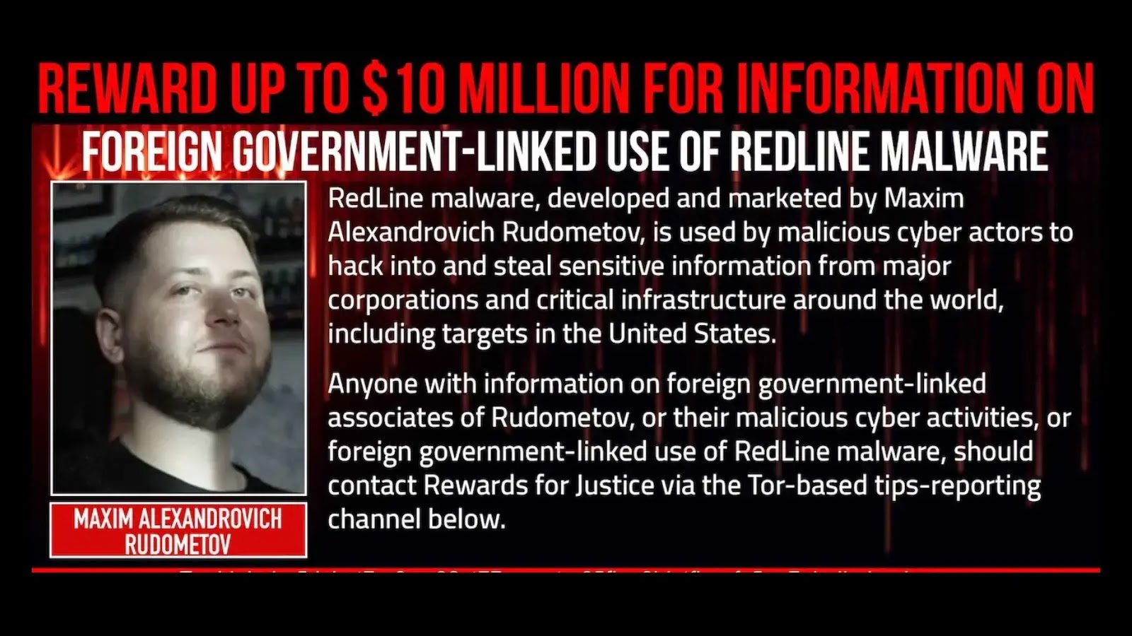 U.S. Offers $10M Bounty for Information on RedLine Malware Creator