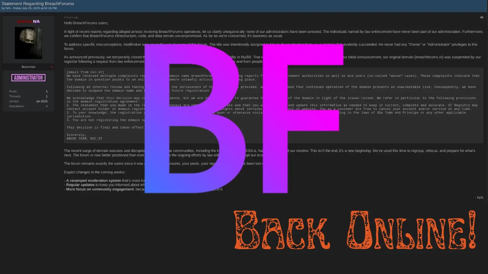 Infamous BreachForums Is Back Online With All Accounts and Posts Restored Infamous BreachForums Is Back Online With All Accounts and Posts Restored