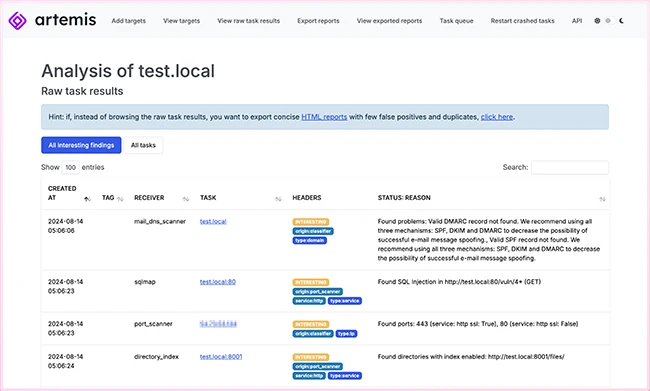Artemis: Open-source modular vulnerability scanner