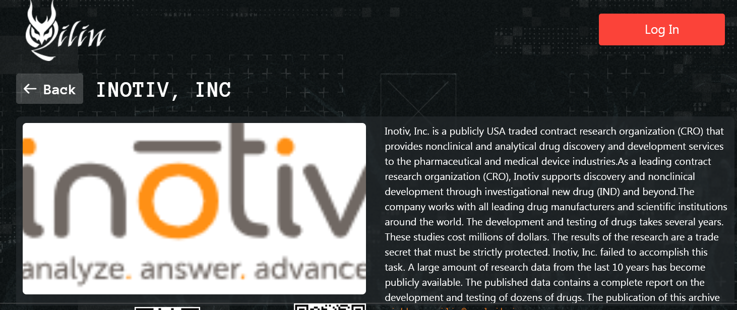 Pharmaceutical firm Inotiv discloses ransomware attack. Qilin group claims responsibility for the hack