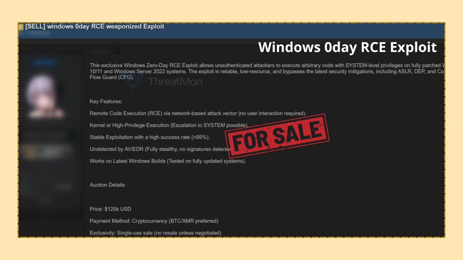 Threat Actors Allegedly Listed Windows Zero-Day RCE Exploit For Sale on Dark Web