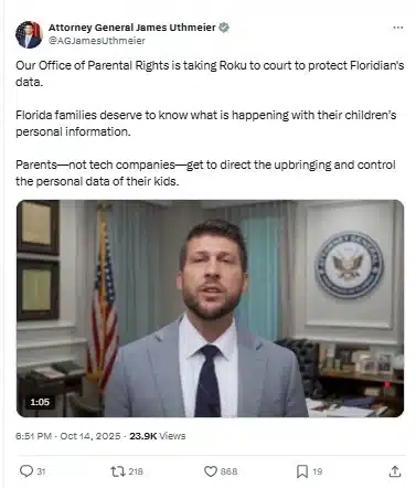 Florida Sues Roku Over Children’s Data Privacy Florida Sues Roku Over Children’s Data Privacy