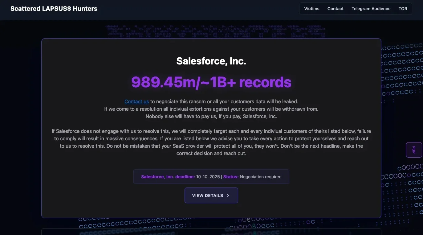 Hackers launch data leak site to extort 39 victims, or Salesforce Hackers launch data leak site to extort 39 victims, or Salesforce