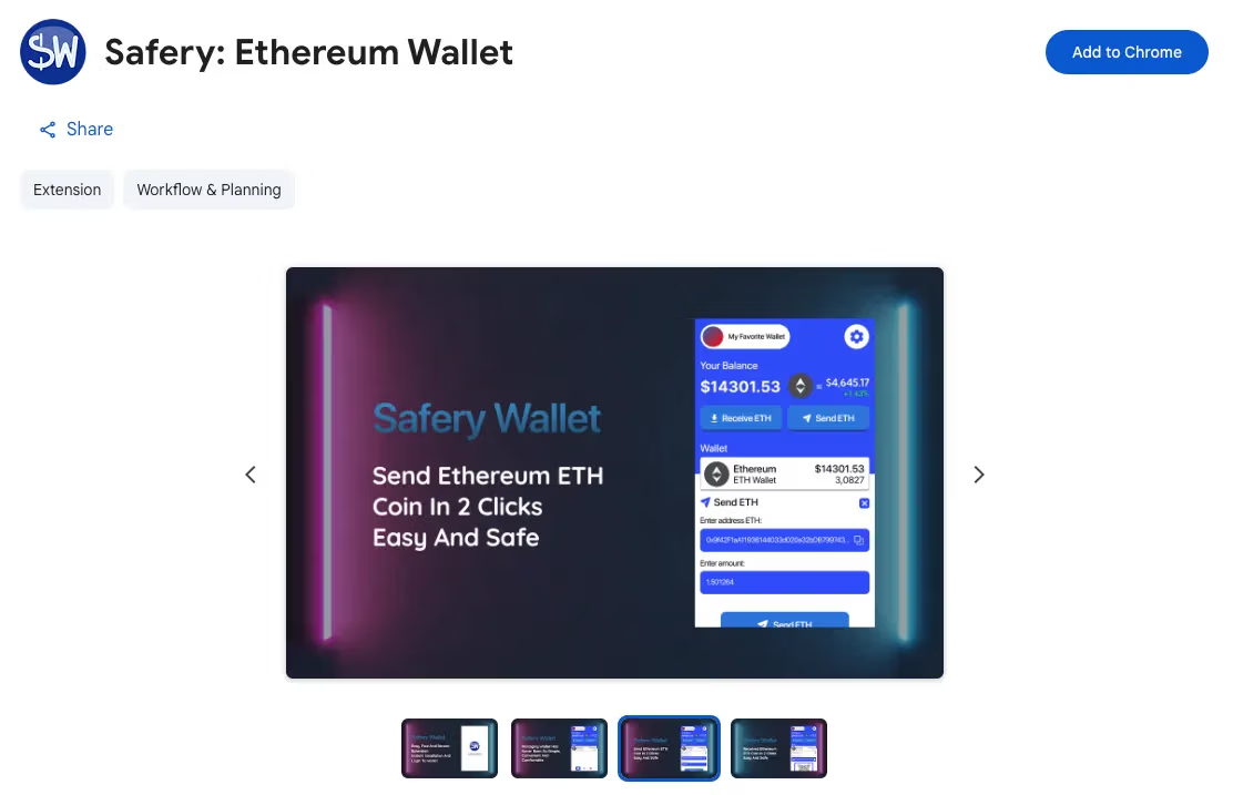Chrome extension “Safery” steals Ethereum wallet seed phrases