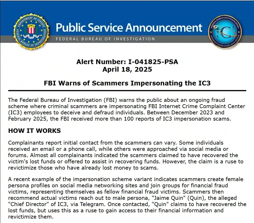 IC3 Impersonation Scams