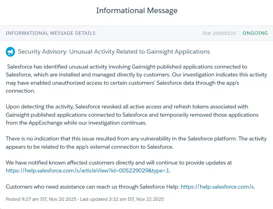Gainsight security incident