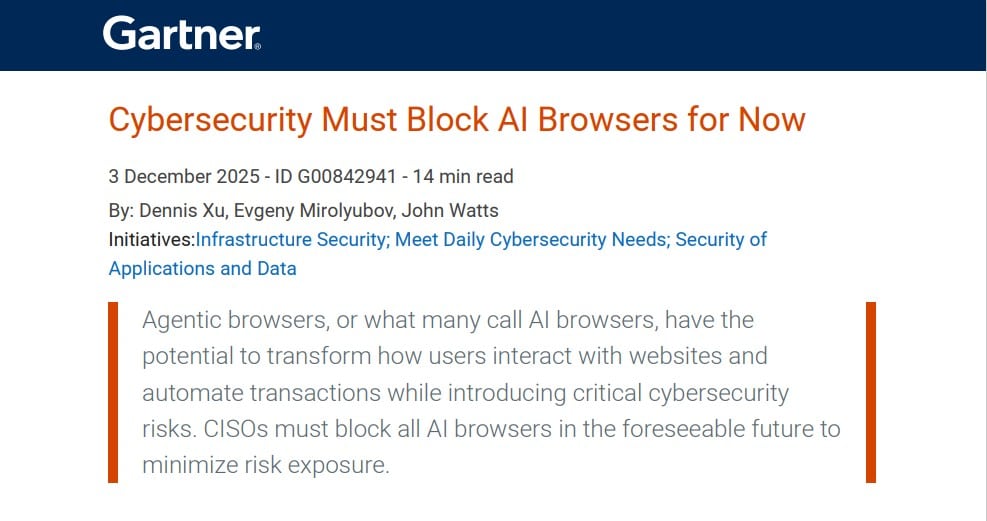AI Browsers ‘Too Risky For General Adoption,’ Gartner Warns