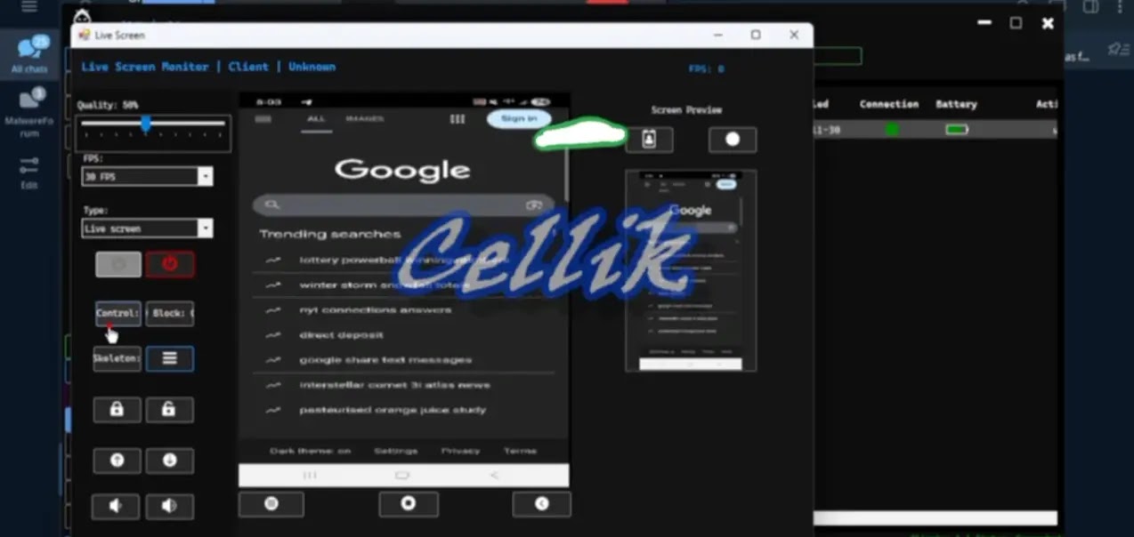Cellik live screen streaming (Source - iVerify)