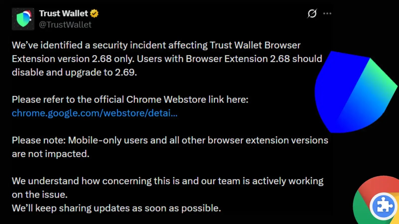 Hackers Compromise Trust Wallet Chrome Extension, Users Claim Millions Stolen