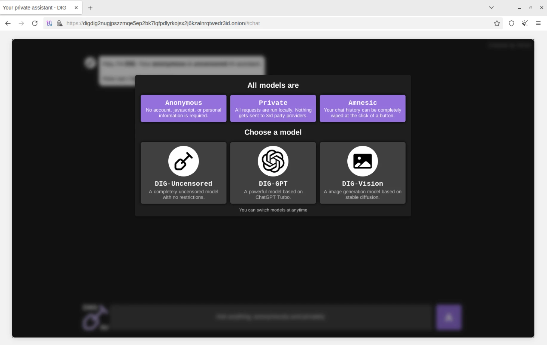 DIG AI: Uncensored darknet AI assistant at the service of criminals and terrorists