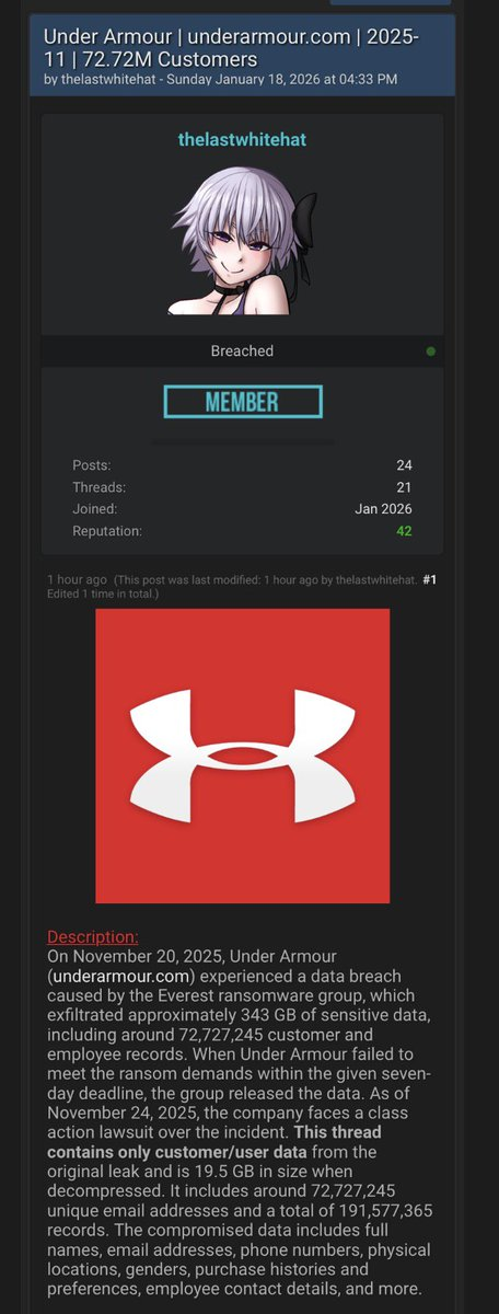 Investigation underway after 72M Under Armour records surface online