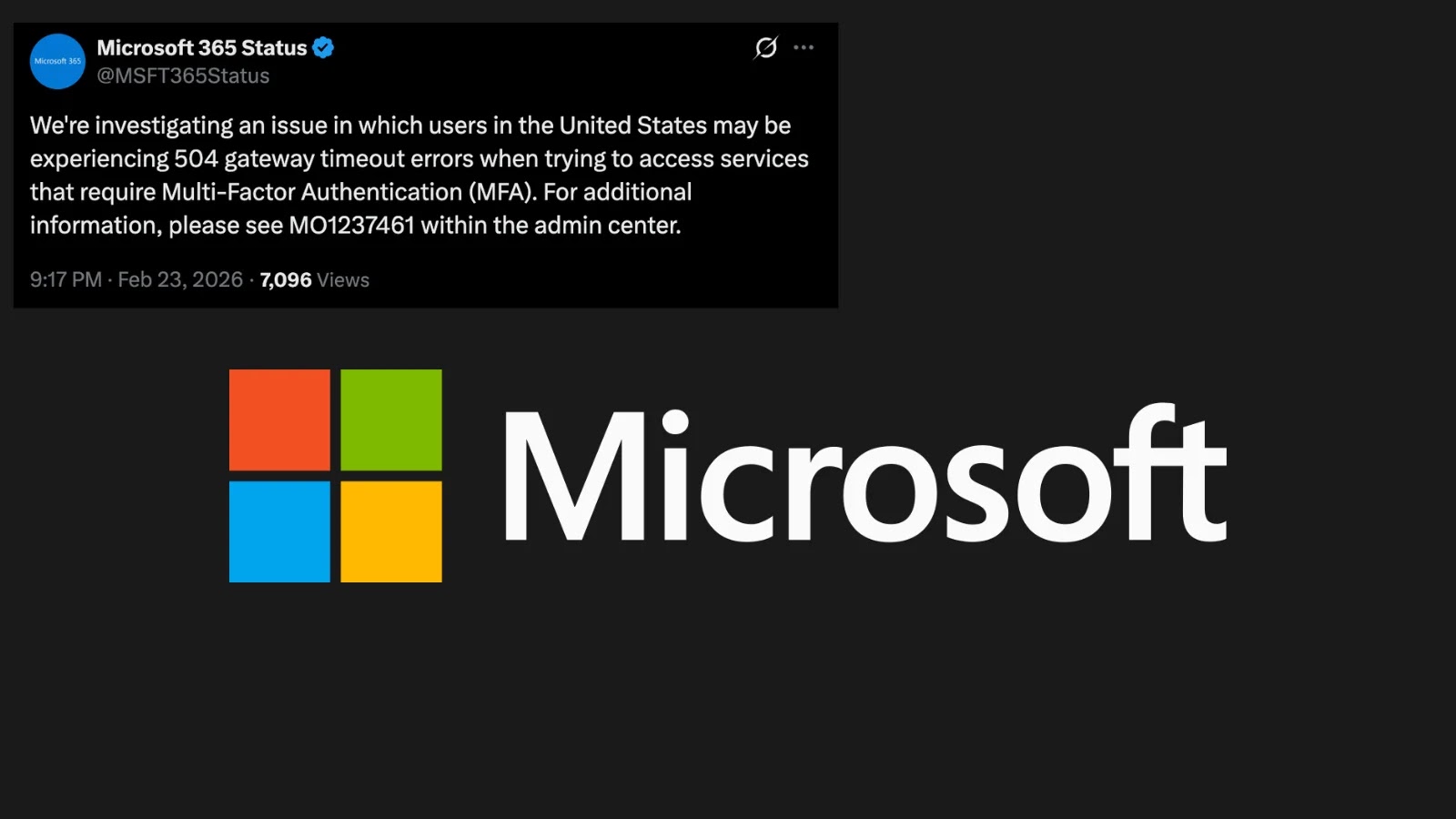 Microsoft MFA Down - 504 Gateway Timeout Errors Disrupting MFA Access for U.S. Users