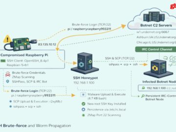 SSH Worm Exploit Detected by DShield Sensor Using Credential Stuffing and Multi-Stage Malware