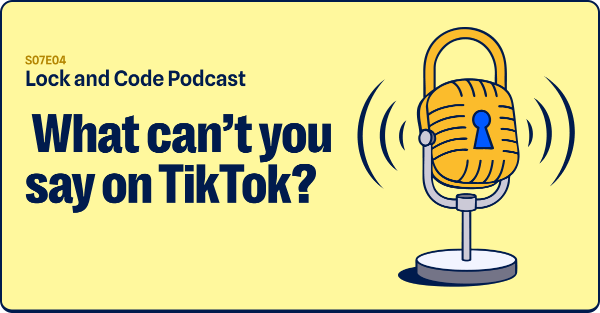 An illustrated padlock is mounted into a microphone stand with sound waves emitting from the device.