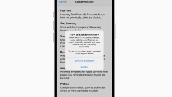 A screenshot showing iOS Lockdown Mode in iOS 16.
