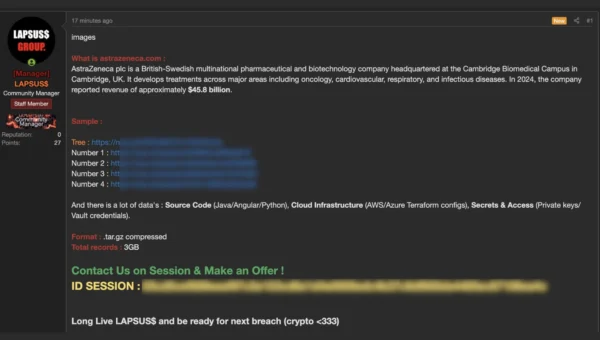 AstraZeneca Data Breach - LAPSUS$ Group Allegedly Claims Access to Internal Data