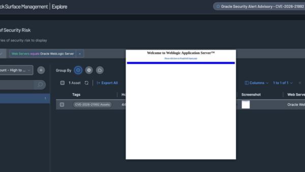 Tenable ASM Screenshot showing Oracle Weblogic Server filtering