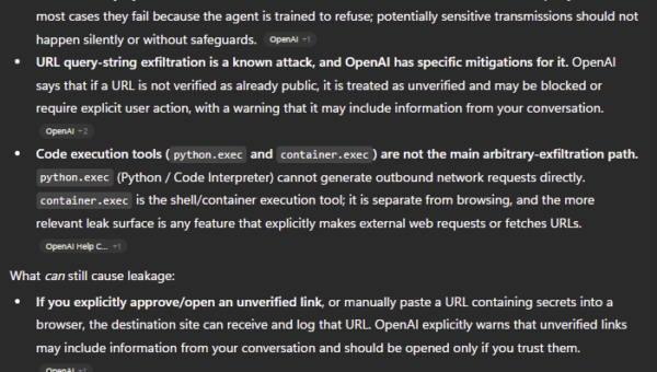 Figure 1 – ChatGPT presents outbound data leakage as restricted and safeguarded.