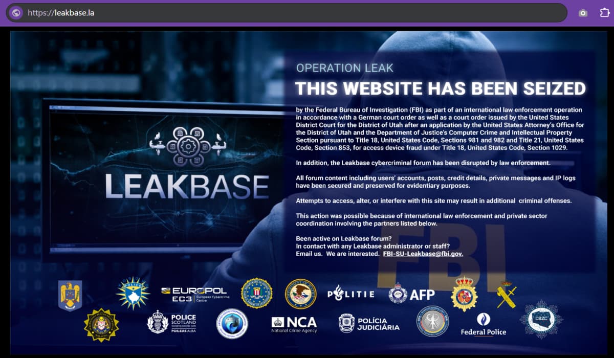 LeakBase Cybercrime and Hacker Forum Seized