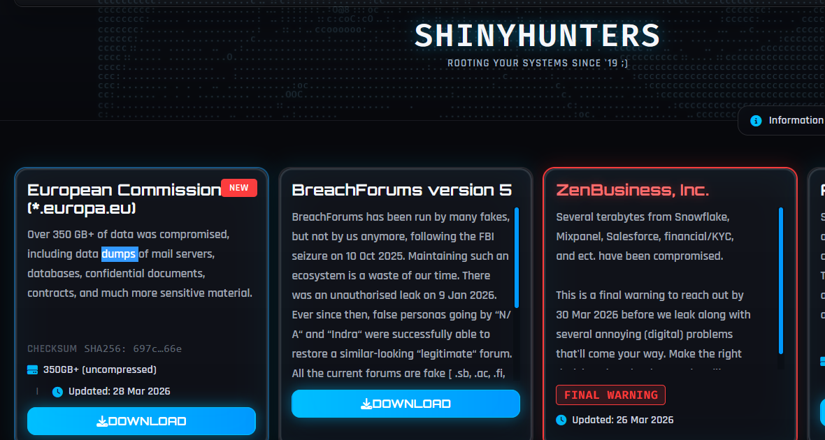 ShinyHunters claims the hack of the European Commission