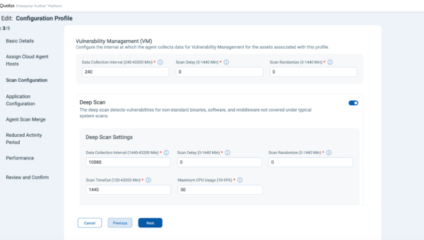 Deep Scan Configuration Settings
