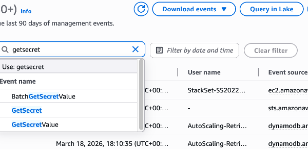Figure 1: Search CloudTrail event history by event name