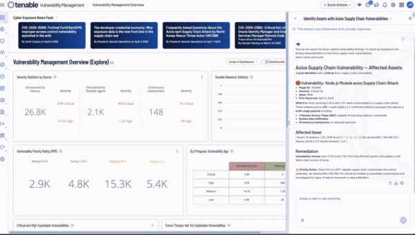 Using Tenable Hexa AI agentic AI to determine if malicious versions of Axios npm package compromised in supply chain attack are in your environment