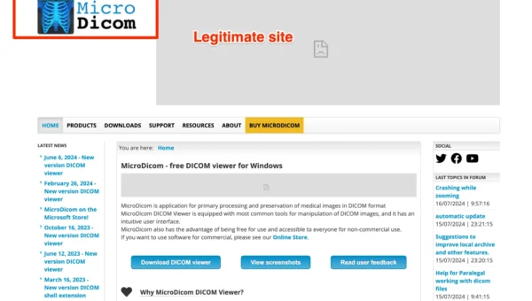Screenshot of legitimate MicroDicom site